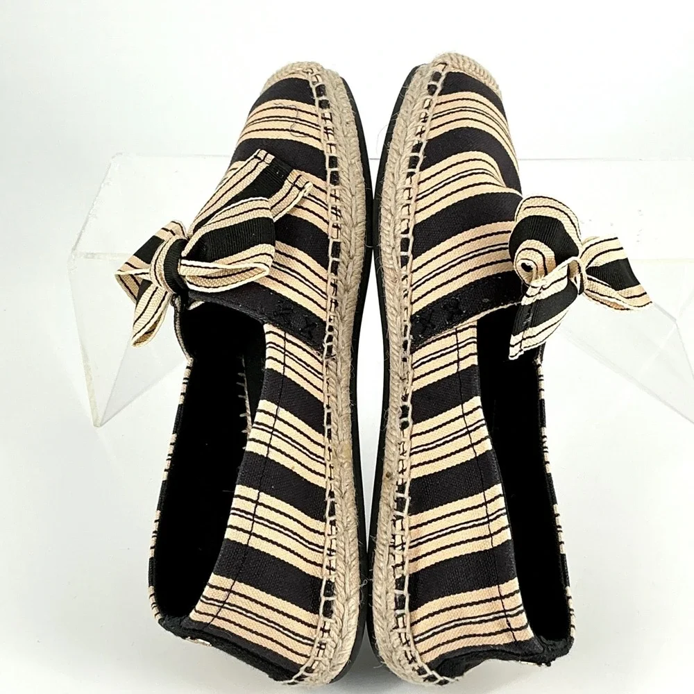 Tory Burch Size 6 Bow Espadrille Flats Black Tan NEW Vintage Striped Canvas $248